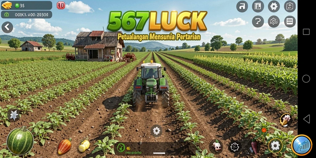 Screenshot gameplay 567LUCK menampilkan pemandangan ladang yang hijau dan subur.