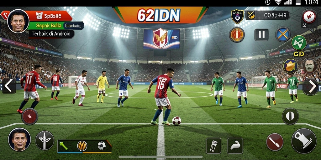 Gameplay 62IDN dengan aksi sepak bola yang mendebarkan.