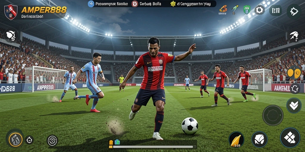 Screenshot gameplay AMPER88 menampilkan aksi sepak bola yang mendebarkan.