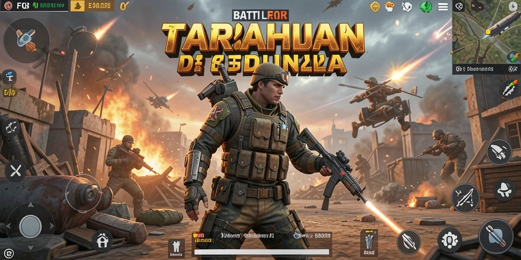 Screenshot gameplay FO8 dengan aksi pertempuran Battle Royale yang seru.