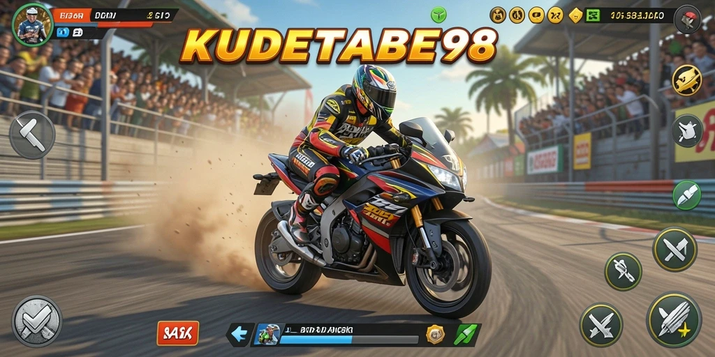 Tampilan gameplay KUDETABET98 dengan balapan motor yang mendebarkan dan penuh aksi.
