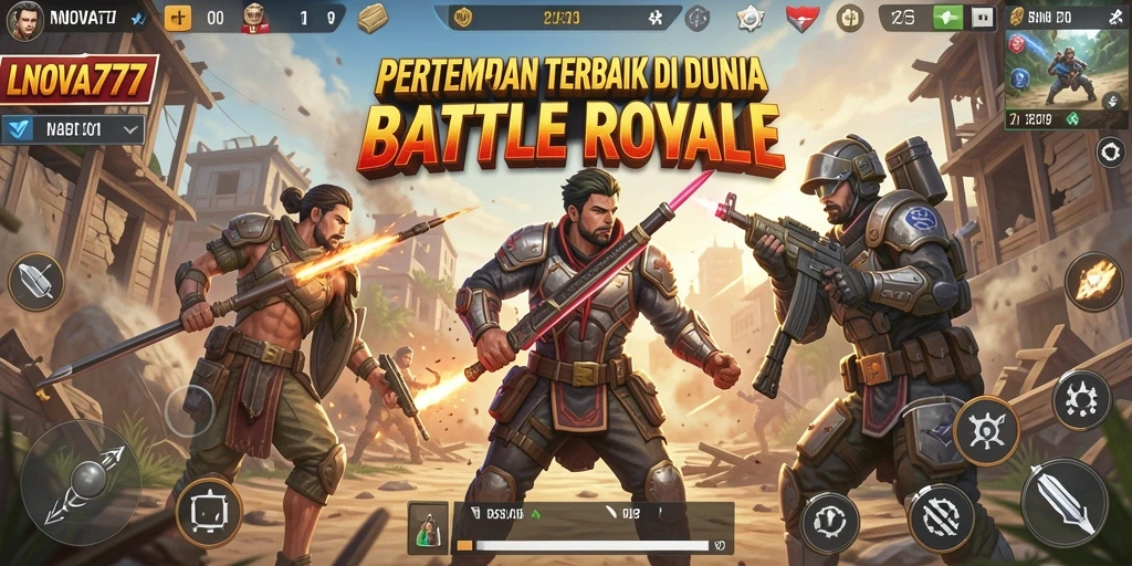 Screenshot gameplay LNOVA777 menampilkan aksi seru di medan perang Battle Royale.
