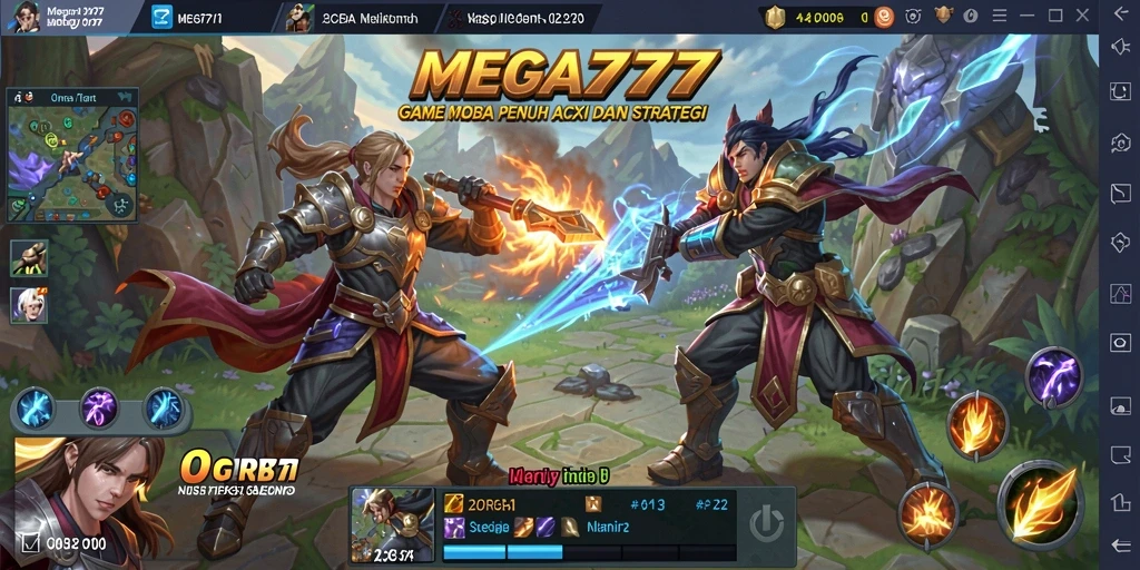 Screenshot gameplay MEGA777 menampilkan pertempuran seru antar hero.