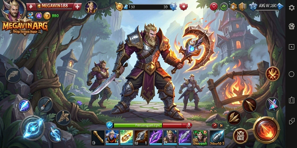 Screenshot gameplay MEGAWIN188 menampilkan aksi pertarungan yang dramatis.