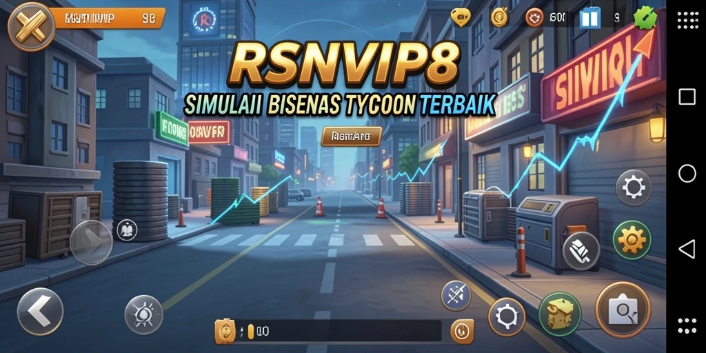 Screenshots gameplay RSNVIP8 menampilkan suasana bisnis yang dinamis.