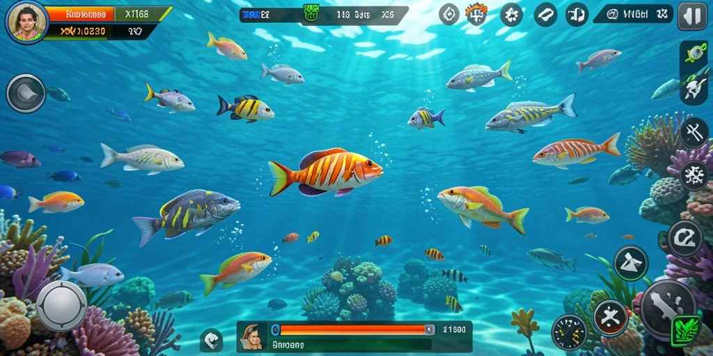 Gameplay seru Tembak Ikan di X168 dengan beragam ikan untuk ditangkap.